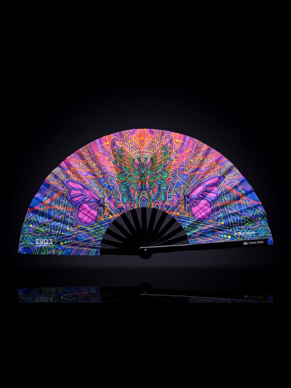 Festival Fan « Mandala papillon » violet pour la psytrance et les festivals