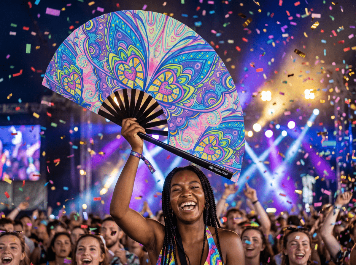 Festival Fan « Mandala papillon turquoise » pour la psytrance et les Raves, Affichage 4