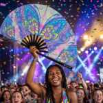 Festival Fan « Mandala papillon turquoise » pour la psytrance et les Raves, Affichage 4