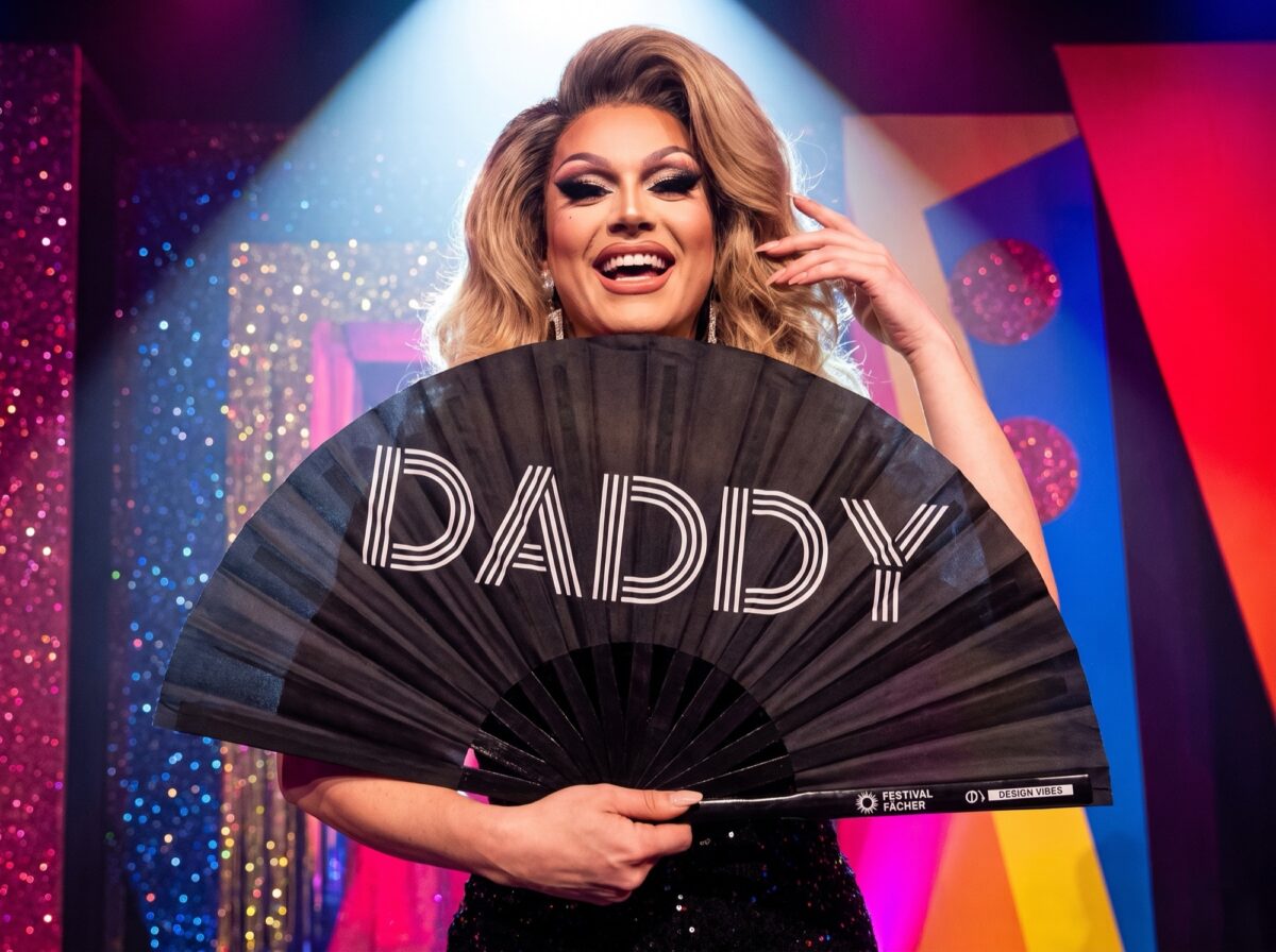 Festival Fan « DADDY » en noir, accessoire Rave et Pride, Affichage 5