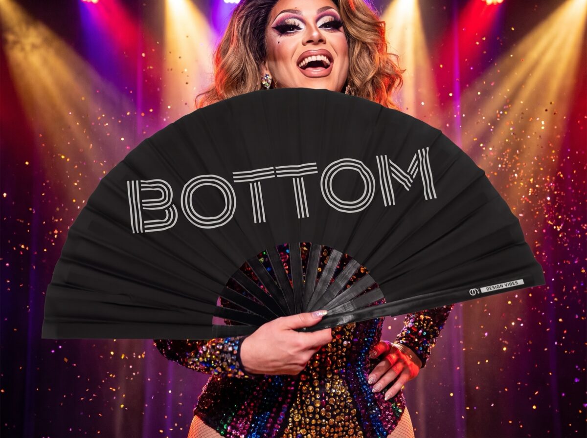 Festival Fan « BOTTOM » en noir, accessoire pour la Pride et les raves, Affichage 5