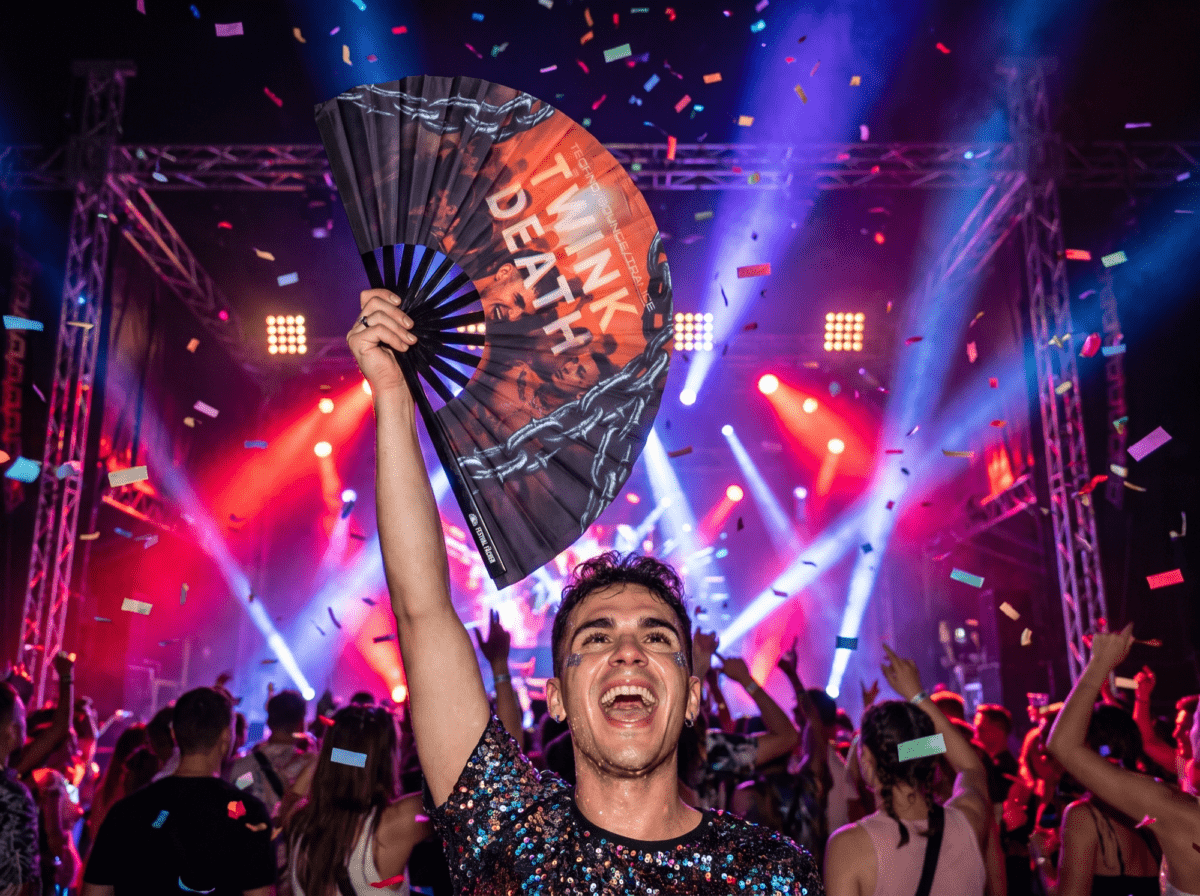 Festival Fan « TWINK DEATH » noir pour la Techno et la Rave, Affichage 4