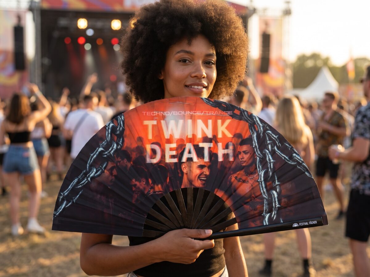 Festival Fan « TWINK DEATH » noir pour la Techno et la Rave, Affichage 3