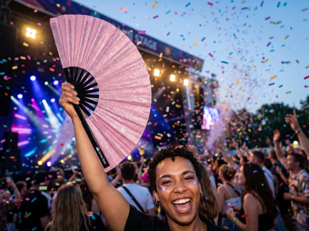 Festival Fans roses avec paillettes pour les festivals et les fêtes, Affichage 4
