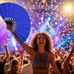 Festival Fans bleu royal à paillettes pour les festivals et les fêtes, Affichage 4