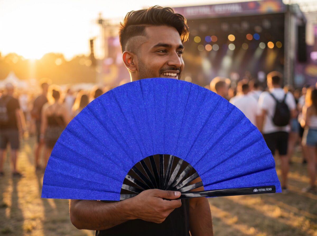 Festival Fans bleu royal à paillettes pour les festivals et les fêtes, Affichage 3